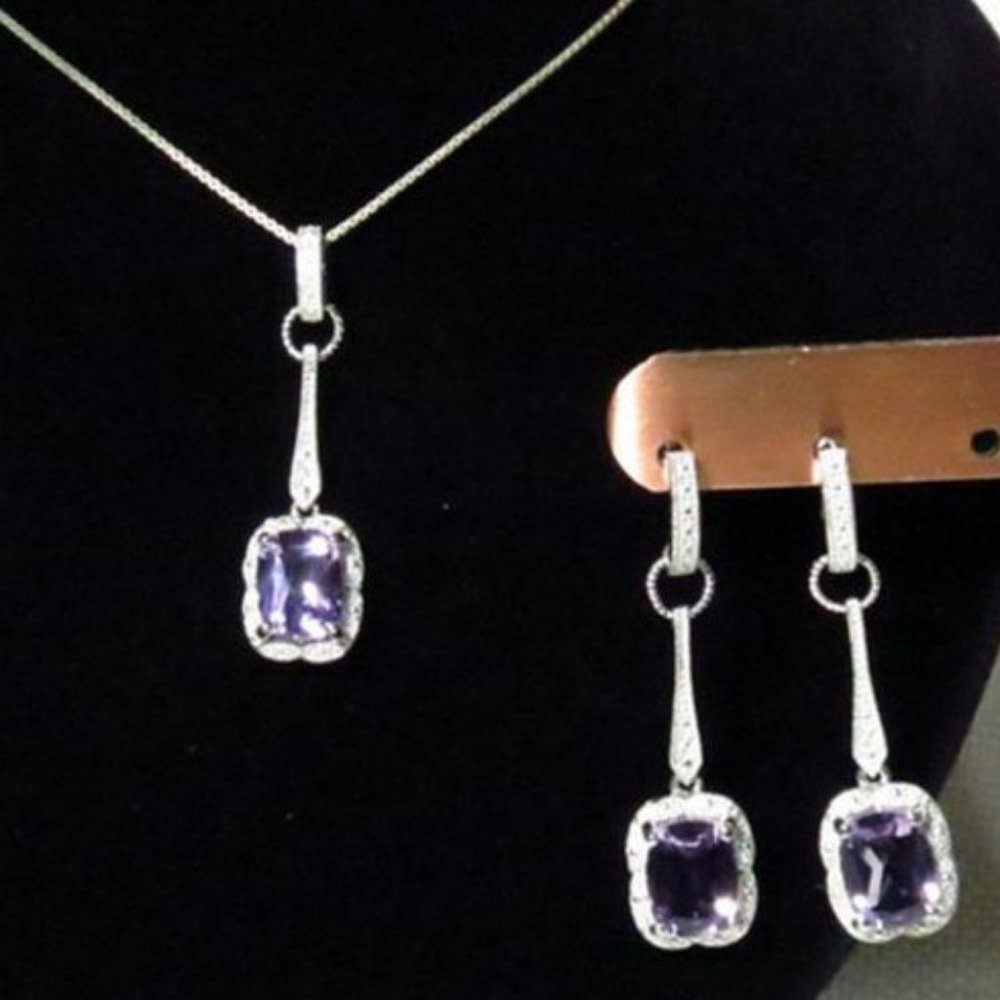 NEW Amethyst Gemstone Necklace & Earring Set